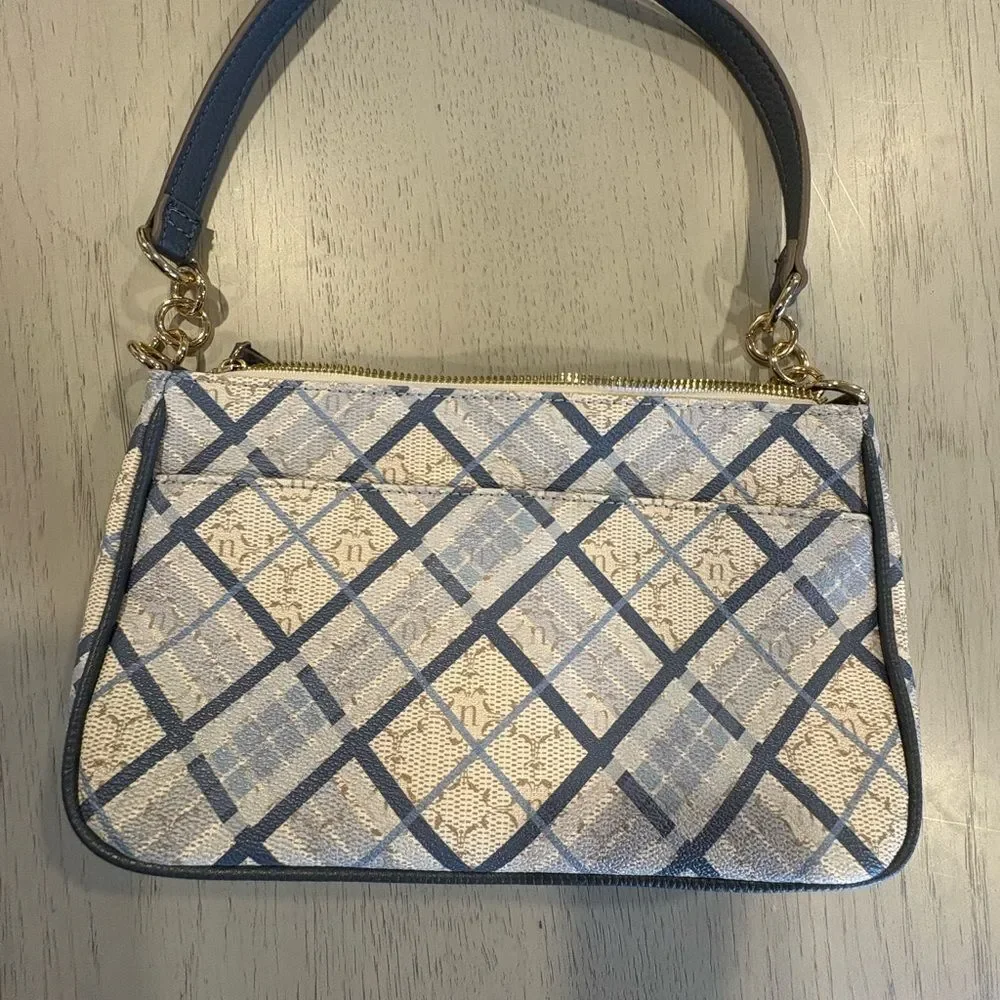 Nanette Lepore Blue and Cream Checkered Shoulder Bag